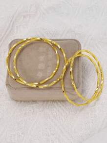 4 piezas de brazaletes tipo bangle con estilo vintage bañados en oro de 24K para mujeres, adecuados para regalos festivos, fiestas y uso diario