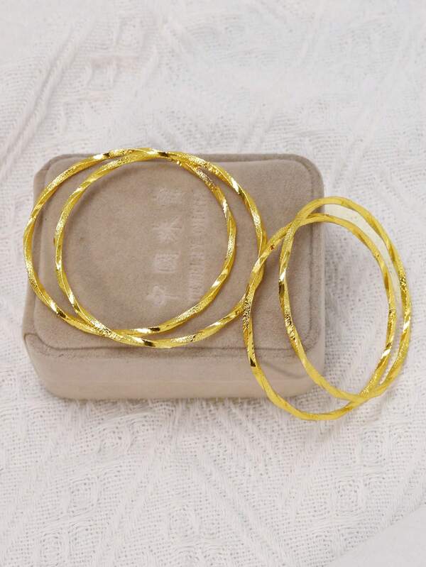 4pcs Vintage Style 24K Gold Plated Twisted Bangle Bracelets For Women, Suitable For Holiday Gifts, Parties, Daily Wear
