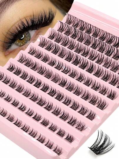 Asiteo Individuella fransar 120 st D-böjda blandade längder 8-16 mm fluffiga och spetsiga naturliga ögonfransförlängningar gör-det-själv-ögonfransar återanvändbara franskluster, ögonfranskluster, individuella ögonfransar, fransar, lösögonfransar