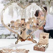 Wedding Guest Book, Drop Top Frame Sign Book With Wooden Hearts Wedding Decor, Guest Book For Wedding, Memory Box, Bulletin Board Decor, Wedding Message Board Photo Frame, Guest Book Alternatives, Suitable For Weddings Baby Showers, Birthday Party, Graduations, Retirement Gift, Wedding Anniversaries, School Supplies, School Essentials - 愛心 - 查看 1