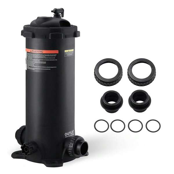 KOMHTOM Kartuschen-Poolfilter, 50sq.ft Filterfläche, Filter für eingelassene Pools, Filtersystem für Aufstellpools mit Upgrade-Filter und Auslaufschutz, für Whirlpools, Spas, aufblasbare Pools, Filter für eingelassene/Aufstellpools, 380 x 380 x 710 mm, schwarz