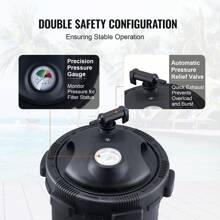 KOMHTOM Kartuschen-Poolfilter, 50sq.ft Filterfläche, Filter für eingelassene Pools, Filtersystem für Aufstellpools mit Upgrade-Filter und Auslaufschutz, für Whirlpools, Spas, aufblasbare Pools, Filter für eingelassene/Aufstellpools, 380 x 380 x 710 mm, schwarz