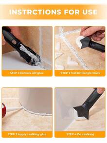 Grout Pen & 3-In-1 Silicone Caulking Tool, Sealant Finishing Tool Grout Remove Scraper & Waterproof Grout Pen For Bathroom Kitchen Floor Window Sink Joint Frames Seal, Ideal For Sealing, Cleaning, And Scraping Glue, Handle For Easy Use, Caulking Tool, Ergonomic Handle