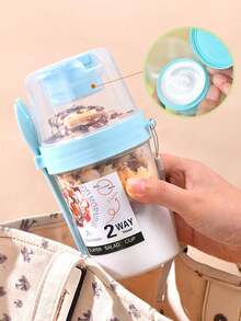 1pc Minimalist Salad Cup Plastic Portable Fruit & Vegetable Companion With Fork & Lid, Diet Smoothie Cup