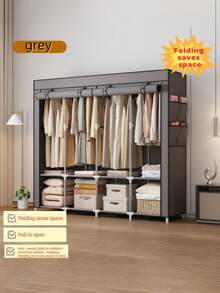 1pc Simple Wardrobe For Rental, Multi-Functional Dust-Proof Home Economic Storage Cabinet With Hanging Garment Area