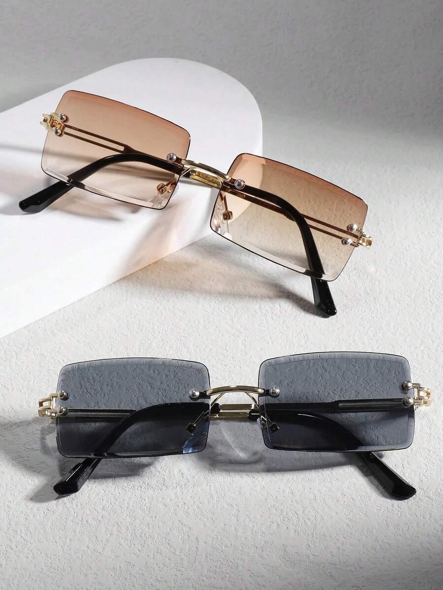 2 件套金属无框方形时尚眼镜