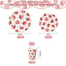 10pcs/20pcs/30pcs/60pcs/Set,Strawberry Plate And Cups Tableware Set, 9 Inch 7 Inch Plate Cup Set, Party Birthday Supplies, Strawberry Cake Birthday Decorations For 10-20 Guests