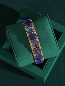 1 pulseira de resina oval com ombré azul turquesa, estilo vintage, banhada a cobre, ouro 18K, joias femininas