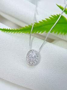 WOMEN'S NECKLACE IN OVEAL MICRO-ZIRCONIA PLATED IN 18K GOLD SILVER. - 銀色 - 查看 7
