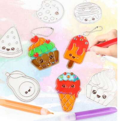 12 件 DIY 水晶泥画套装 | 免烤填充彩绘颜料 + 创意艺术礼物 | 青少年涂色玩具 | 精美图案涂色画 | 背包/钥匙扣装饰