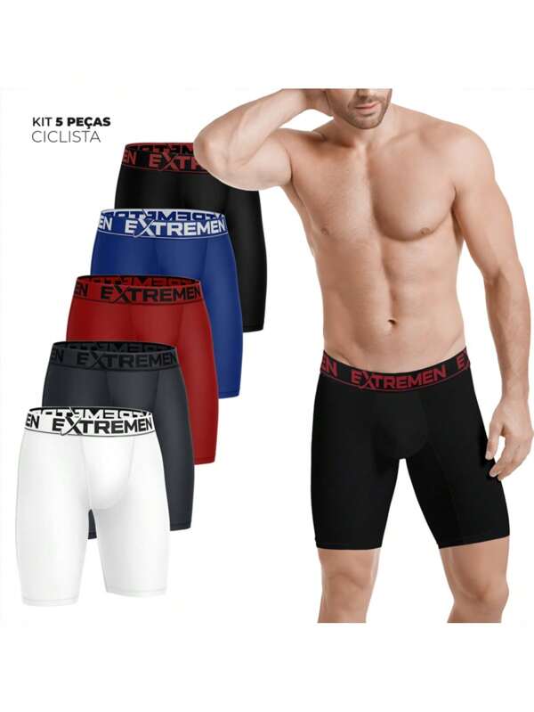 Kit 5 Cueca Box Ciclista Boxer Perna Longa Lisa Microfibra