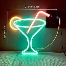 1 Stück Neon Cocktailglas dekoratives Licht, batterie- oder USB-betrieben, 23 x 21,5 cm, LED Dekoleuchte für Schlafzimmer, Wohnzimmer, Bar, Camping, Heiratsantrag, Geburtstag, Weihnachten, Muttertag, Halloween, Valentinstag & andere Anlässe