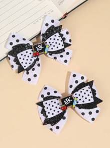 2 件/包 返校波点蝴蝶结、ABC 黑板树脂发饰、女孩蝴蝶结发夹 - 彩色 - 查看 7
