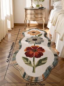 DAJIANG 1pc Vintage Simple Floral Print Runner Rug, Non-Slip Entrance Mat, Soft Carpet, Foldable & Washable, Suitable For Living Room, Kitchen, Bathroom, Bedside - Home Decor, Thickened For Autumn/Winter, Thanksgiving Kitchen Rug