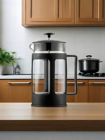 Cafetera de prensa francesa de vidrio con filtro de acero inoxidable, vidrio de borosilicato resistente a altas temperaturas, cafetera y tetera manual, gran capacidad y varios tamaños, con base y asa de silicona antideslizante, para preparar café, té y espuma de leche, ideal para el hogar, camping y café frío.