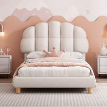 90x200cm Single Bed, Children's Bed, Youth Bed, Upholstered Bed, Wooden Slatted Frame, Circular Fleece, White - White - View 3