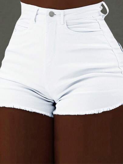 Y2K Women's Cute Raw Edge Pocket Denim Stretch High Waist Shorts