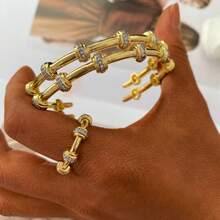 1 件/套手链和戒指，全新欧美设计 18K 镀金铜锆石优质精致戒指和手链，适合日常休闲、派对、奢华礼物 - 細款 - 查看 7