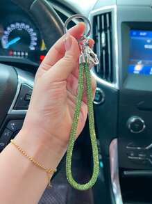 1 pieza Correa de teléfono/llavero/colgante de bolso/cadena de insignia con pedrería brillante y completamente enjoyado de moda, correa de muñeca duradera accesorio de coche, escuela