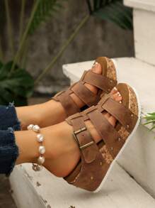 Plus Size Women Summer Open Toe Casual Thick Bottom Platform Wedge Sandals