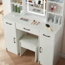 Bedroom Dressing Table Stool Large Makeup Mirror LED Light Vanity Table White