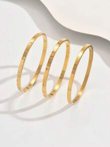 1/3pcs Versatile, Simple And Elegant Women's Fashion Four-Leaf Clover Zirconia Bracelet Set, 18K Gold-Plated Mirror Polished, Vacuum Electroplated, Waterproof And Not Easy To Fade Stainless Steel Bracelet Set, Women's Jewelry, Suitable For Women's Gatherings, Daily Wear,