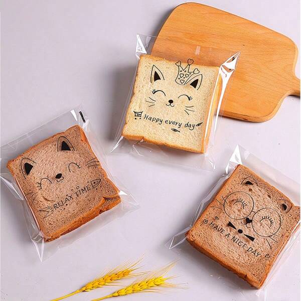 Disposable Sealed Bread Bags, Bakery Food Packaging Bags, Cute Packaging For Sliced Bread, Whole Wheat Baguette, Self-Adhesive Transparent Bread Bags, Cartoon Design, Back To School Season School Supplies Back To School School Essentials School Stuff