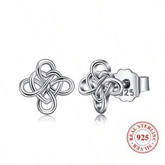 Orecchini a perno in argento sterling 925 con nodo triangolare, design celtico ipoallergenico, per donna