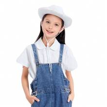 Women Girls Boys Cowboy Hat Classic Roll Up Brim Fedora Cowgirl Hat Western Cowboy Hat Stage Performance Hat - White With Fur - View 3