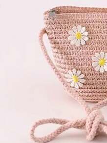 1pc Kids Cute Straw Daisy Shoulder Crossbody Bag, Suitable For Daily Outings