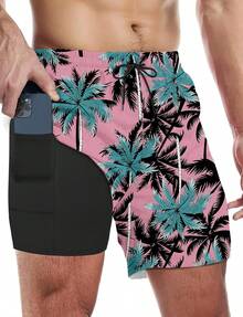 Mens Swim Trunks With Compression Liner 5 Inch Inseam Quick Dry Swim Shorts Mens Swimsuit Board Shorts With PocketsA Valentine's Day 4BGJ - Pink Tree - View 1
