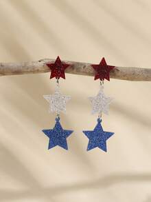 1 Pair Celebratory Star-Spangled Heart Pendant Earrings, Suitable For Women/Girls As Cheerleading, Sports Events Or 4th Of July Accessories - Multicolor - View 4