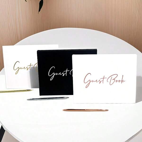 Ensemble de 2 pièces de registre pour invités de mariage, nouveau cahier en papier de qualité et un stylo neutre rotatif avec de beaux motifs anglais estampés à chaud - notes de mariage, registre des invités, cadeaux de mariage, journal de mariage, cahier durable