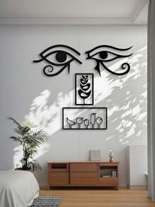 1PC Anti-Rust Iron Sheet Cut Metal Wall Art Egyptian Eye Of Horus Amulet Geometric Line Decor Home Decor For Halloween & Christmas