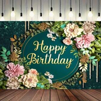 1 Piece, Happy Birthday Polyester Photography Background, Flower Green Grass Background - Party Decoration Banner For Men And Women, Photo Booth Supplies