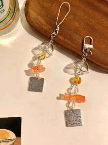2pcs Dreamlike Goldfish Wind Chime Beaded Ornament, Small Fish Bead Decorative Hanging Accessory, Suitable For Bedroom, Yard, Garden, Phone, Bag Decoration