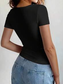 Women's Summer Slim Fit Sleeveless Solid Color Tank Top, Black, Versatile Camisole - Black - View 2