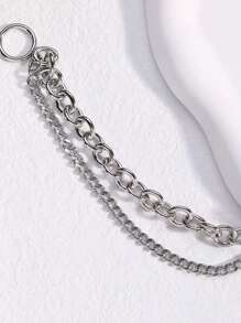1pc Fashionable Stainless Steel Double-Layer Link Chain Bracelet, Suitable For Men's Daily Wear