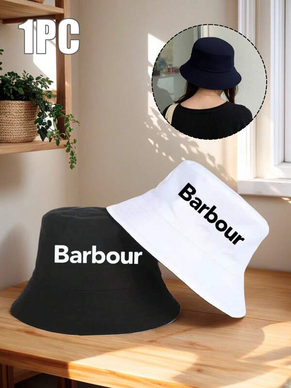 1 pezzo Berretto a secchio con lettere "Barbour", cappello versatile alla moda per protezione solare casual, protezione solare per esterni, berretto da spiaggia, berretto a secchio minimalista, pieghevole, portatile, unisex, disponibile in nero e bianco, adatto per esterni, arrampicata, escursionismo, abbigliamento estivo, vacanza, ecc., può anche essere regalato come regalo per feste o compleanni a familiari o amici.
