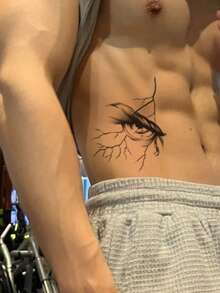 1 pieza Tatuaje temporal de hombre con diseño de ojo abstracto gótico y estampado botánico, adecuado para aplicar en el brazo, resistente al agua y al sudor, dura de 7 a 14 días - Negro - Ver 3