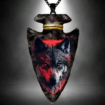 1 pièce Pendentif de collier imprimé avec loup style mode punk et hip hop, triangle géométrique, cadeau de bijoux pour anniversaire, fête