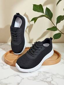 Zapatos deportivos tejidos, cómodos y de moda para adolescentes - Suaves, antideslizantes, ligeros para actividades al aire libre, juego, escuela y uso casual - Ideal para pies en crecimiento - Negro - Ver 1