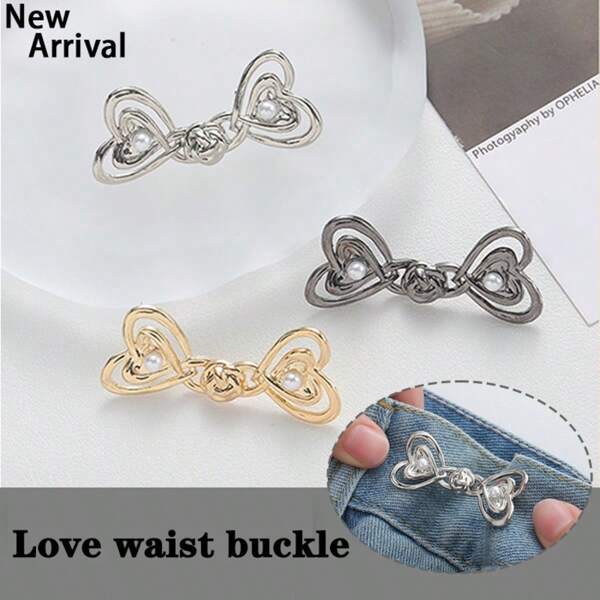1pc/2pcs Heart-Shaped Adjustable Waist Buckles, No-Sew Detachable Waist Cinch Clips, Perfect Fit Waistband Accessory, Cute And Sweet Style,Detachable No-Sew Metal Waistband Buckle Clips, Mixed Color Buttons For Jeans Trousers Belts Accessories