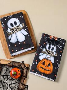 2 piezas de toallas de mano con tema de Halloween, toallas de cocina con diseños de fantasmas, calabazas, gatos negros y calaveras para decoración de Halloween, super absorbentes y secado rápido, decoraciones para fiesta de Halloween, decoración del hogar y la cocina, regalos y artículos de limpieza. - Paño de cocina de Halloween - Ver 6