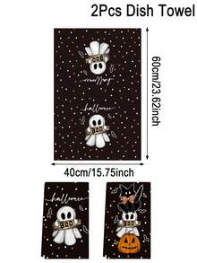 Set de 2 toallas de cocina de Halloween, toallas suaves para platos, toallas de mano absorbentes para té, toallas de té de secado rápido para lavar platos, decoraciones de Halloween, decoración de cocina de Halloween, decoración del comedor, paños de cocina para hornear y cocinar, paños de limpieza, suministros de Halloween, suministros de cocina, decoración del hogar