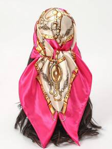 1pc Bohemian Style Fashionable Paisley Print Chain Bandana,Satin Scarf, Elegant For Casual Daily Life As Headscarf, Shawl And Sun Protection
