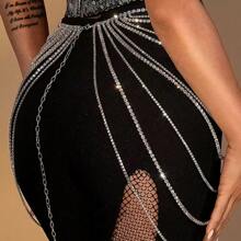 1pc Long Fringe Rhinestone Dress For Women Flower Belt Body Chain Jewelry Crystal Silver Skirt For Stage Party Accessories