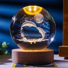 1pc Jellyfish Mood Light With Wooden Base - USB Powered Glass Desktop Lamp With Color Changing Geometric Pattern, Animal Themed Home Decor, Living Room Table Lighting, Ideal Gift For Birthday, Valentine's Day, Christmas