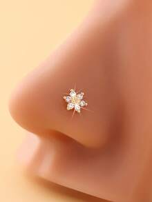 1 件花形鼻环，镶嵌方晶锆石的鼻环，可爱优雅的女士鼻环饰品