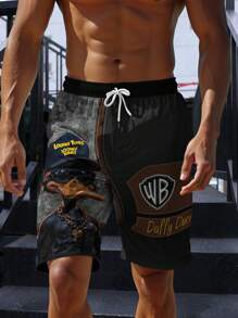 1 Stück Herren Mode Loose 3D Grafik Muster Zugkordel Shorts, leicht atmungsaktiv, lässiger Street-Style geeignet für Laufen, Wandern, Reisen, Strand, Party & Urlaubsgeschenke